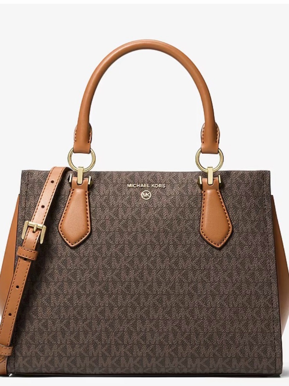 Michael Kors Marilyn Medium Logo Convertible Satchel Purse Bag Brown New In Box